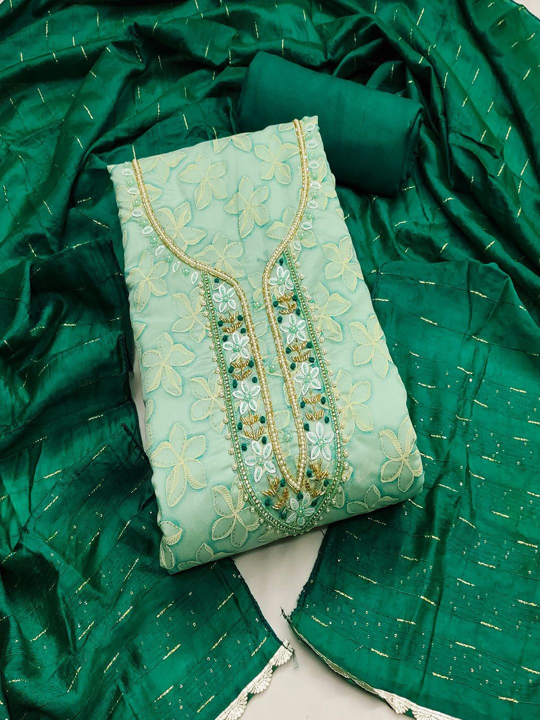 

Lilots Floral Printed Beads & Stones Unstitched Dress Material, Green