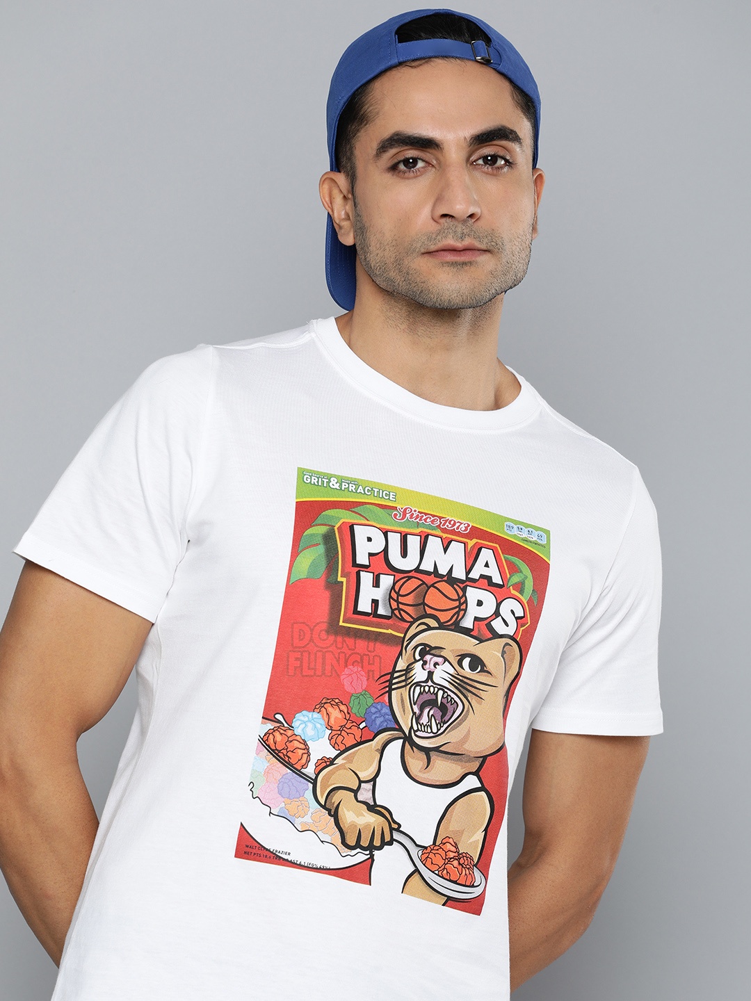 

Puma Graphic Printed DYLAN Cereal Box Pure Cotton Oversized Basketball T-shirt, White