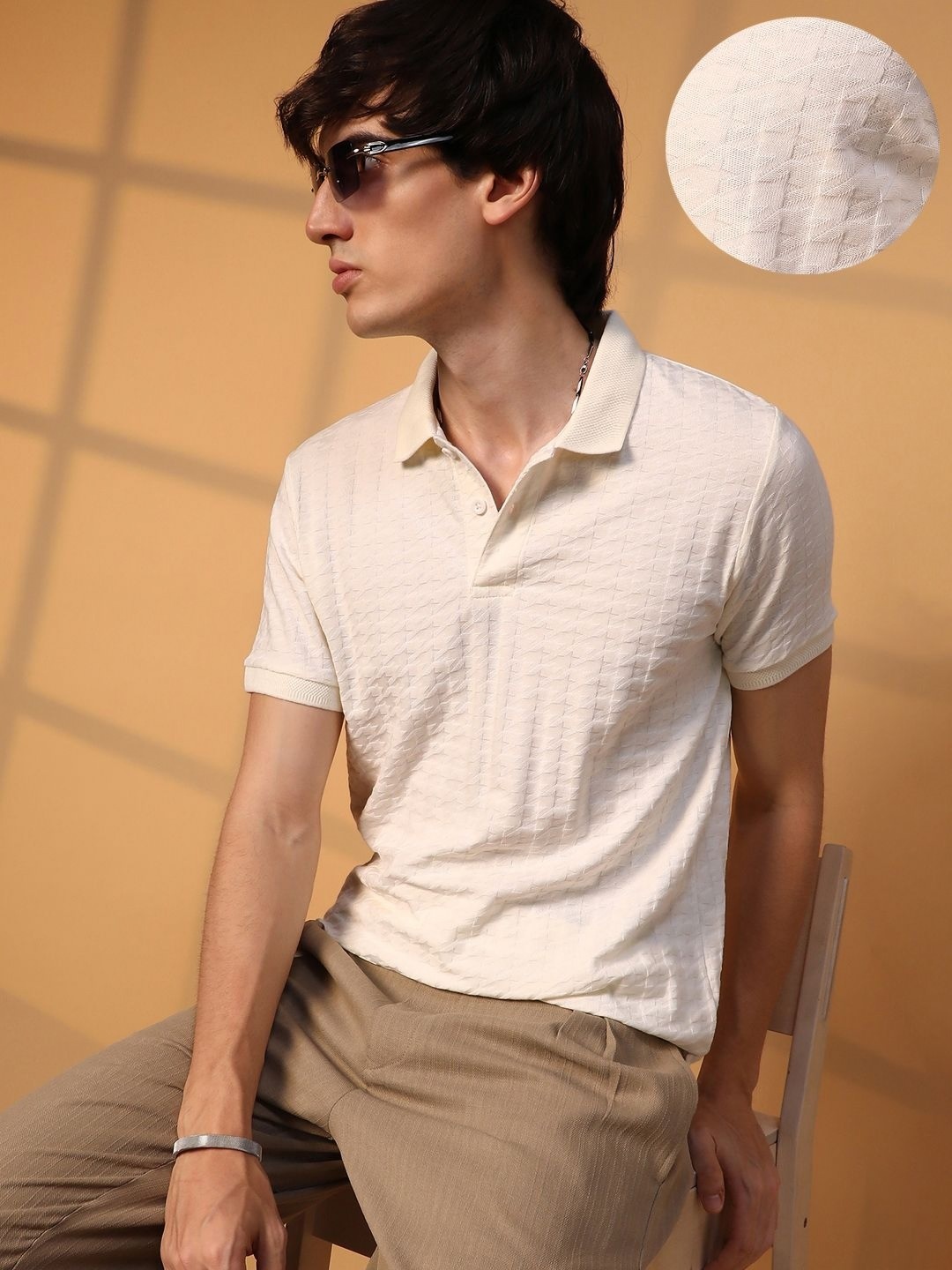 

Campus Sutra Men Solid Polo Collar Cotton T-Shirt, White