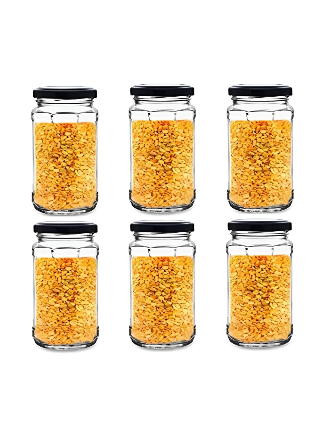 

CROCO JAR Piramal Transparent & Black 6 Pieces Storage Glass Containers 500 ml each