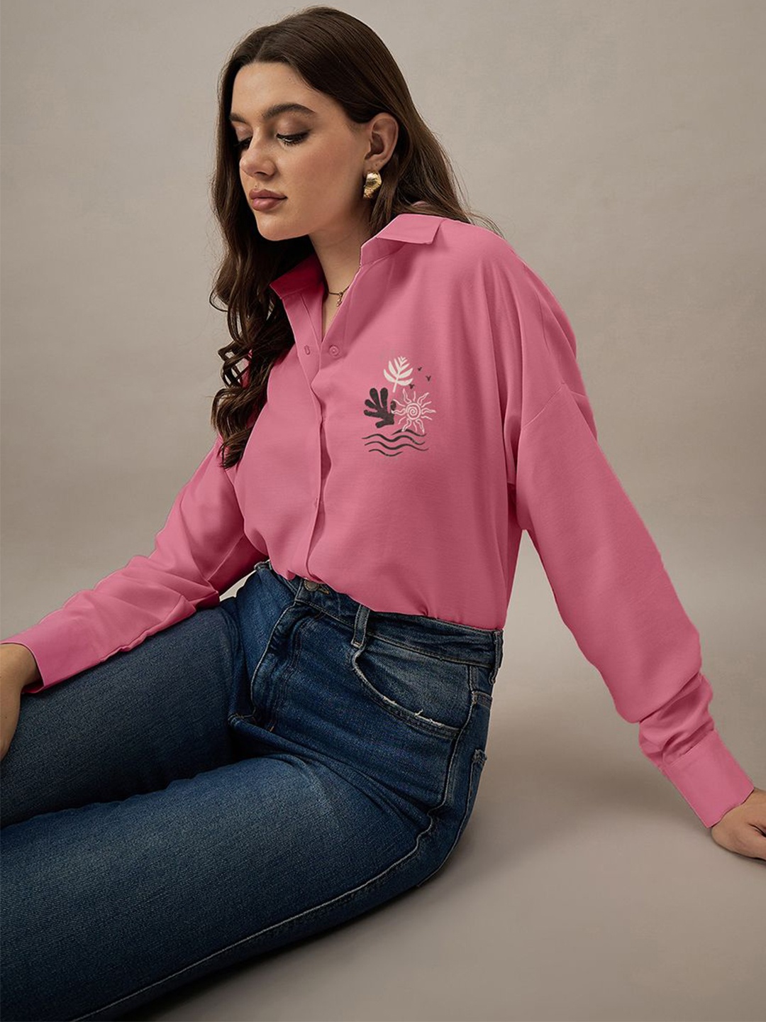 

The Roadster Lifestyle Co. Women Comfort Spread Collar Solid Oversized Casual Shirt, Pink