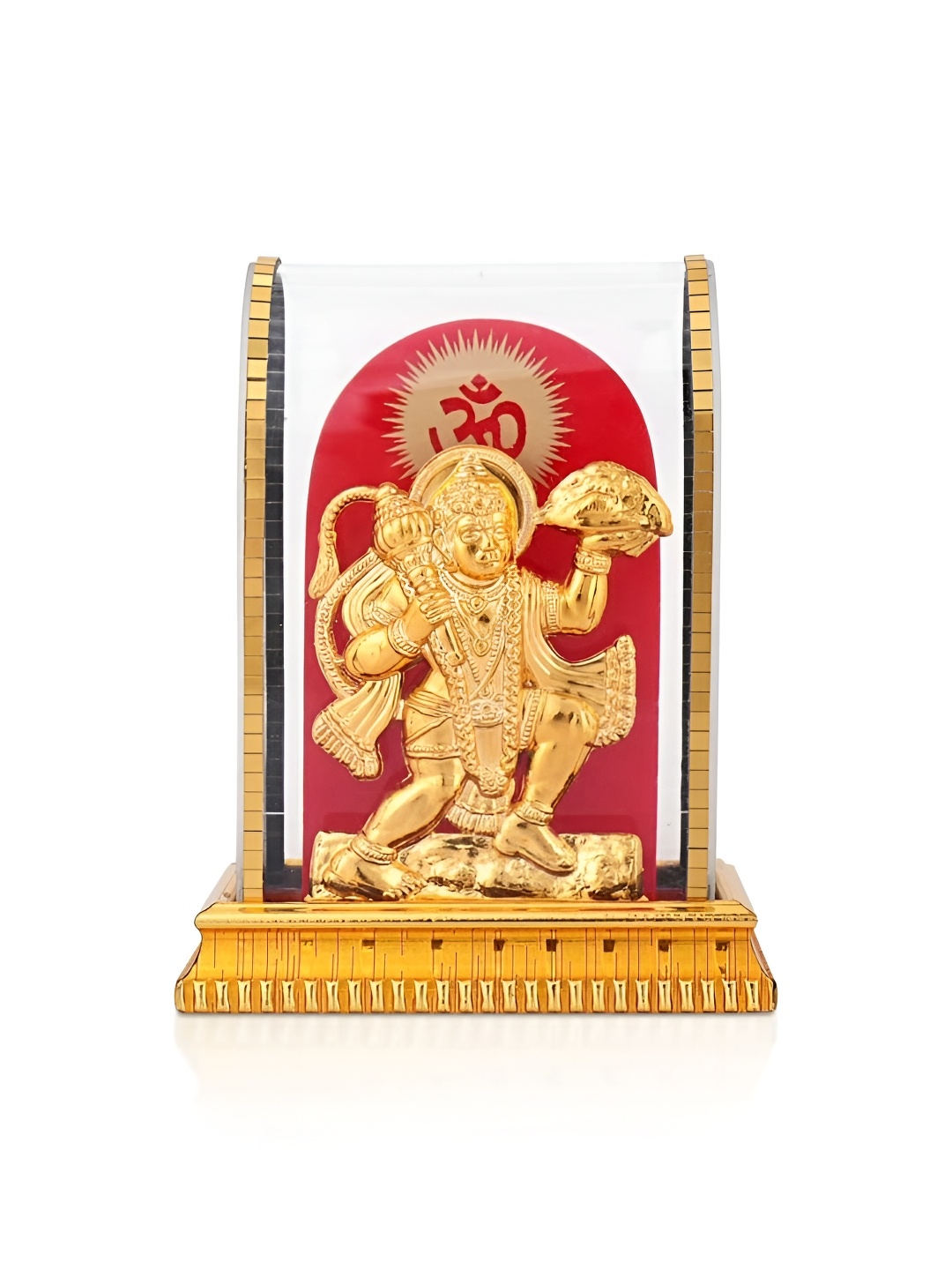 

INTERNATIONAL GIFT Gold-Toned Hanuman Idol In Acrylic Frame For Car Dashboard