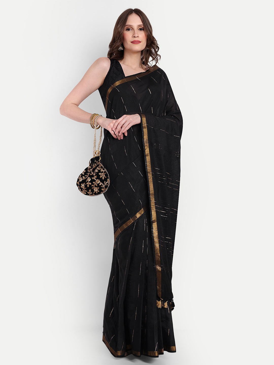 

Aseem by AseemShakti Embellished Embroidered Silk Cotton Bhagalpuri Saree, Black