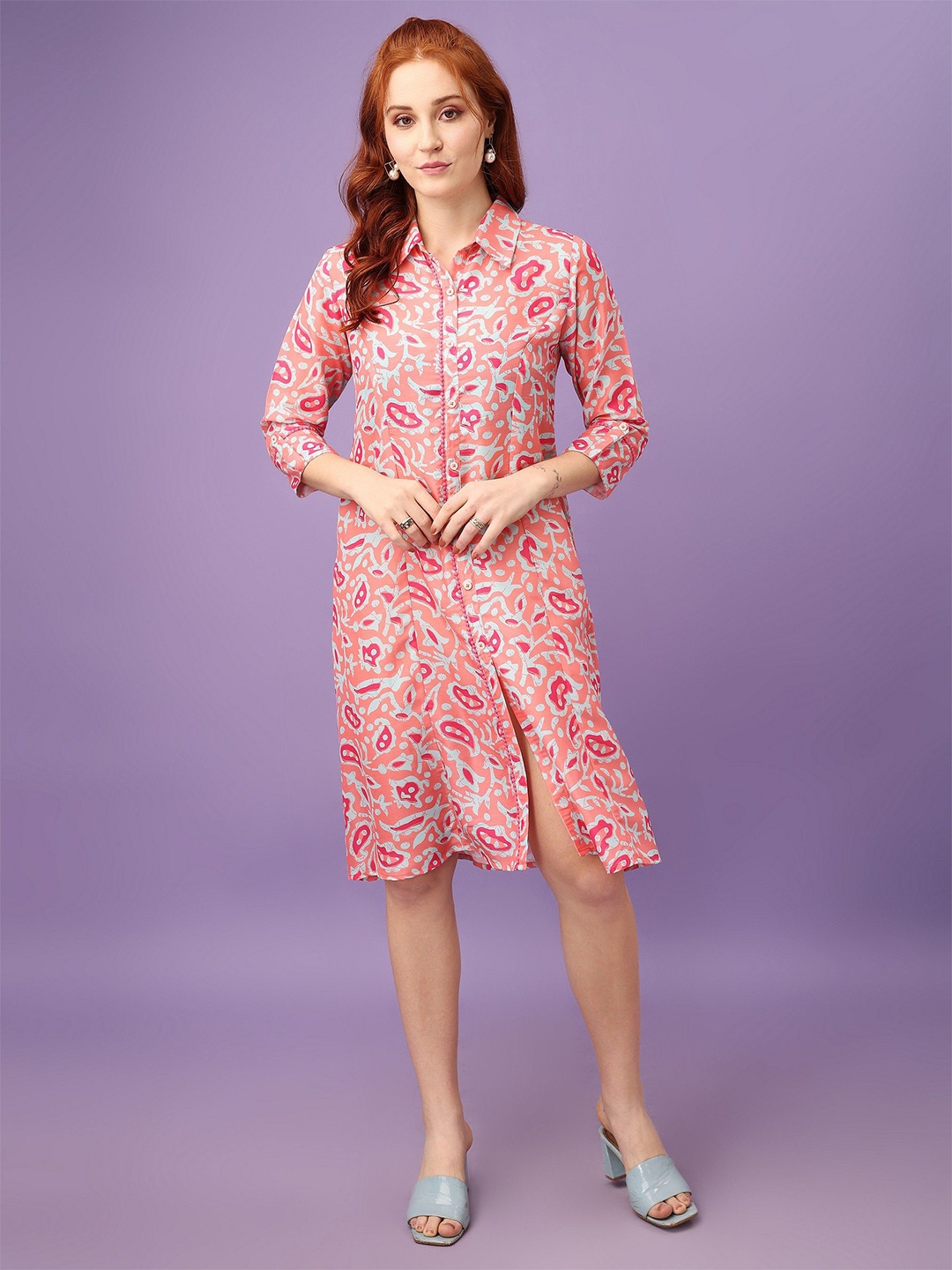 

Amarasha Floral Printed A-Line Midi Dress, Peach