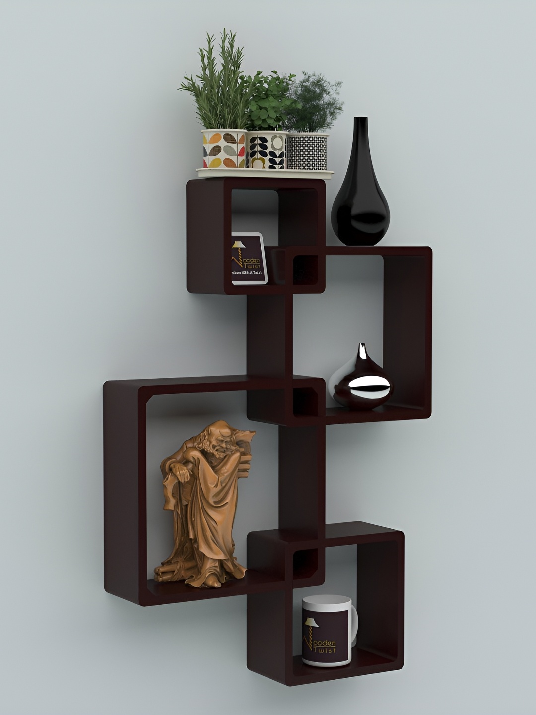 

Wooden Twist Black & Brown 4 Pieces Rafuf Intersecting Floating Basic Wall Shelves