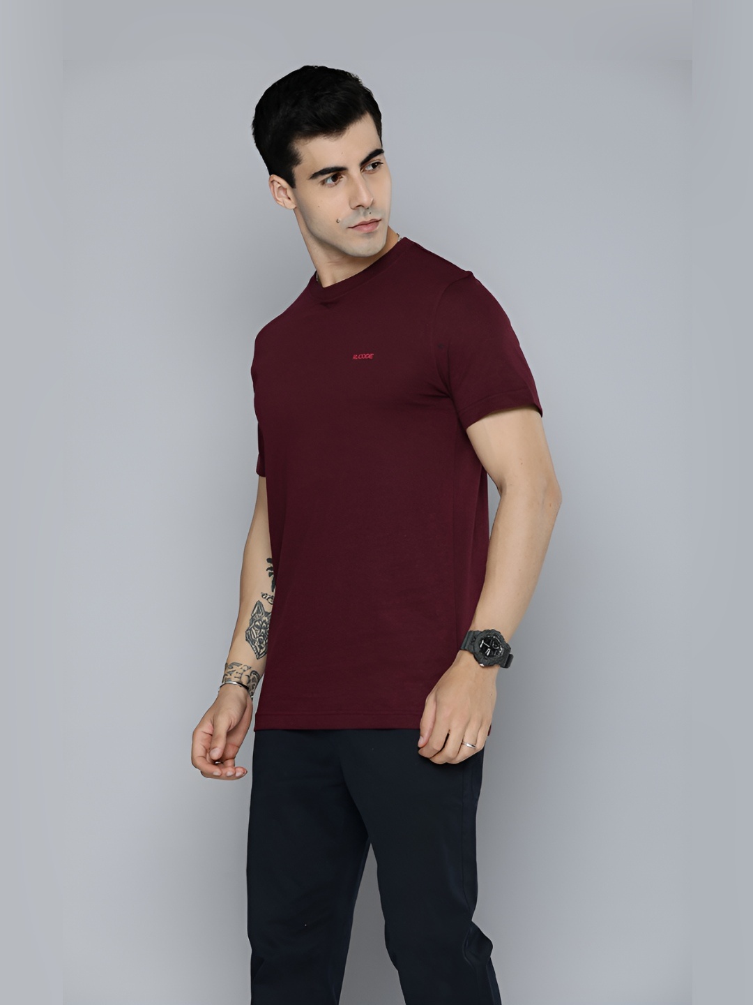 

R.Code by The Roadster Life Co. Men Brand Logo T-shirt, Burgundy