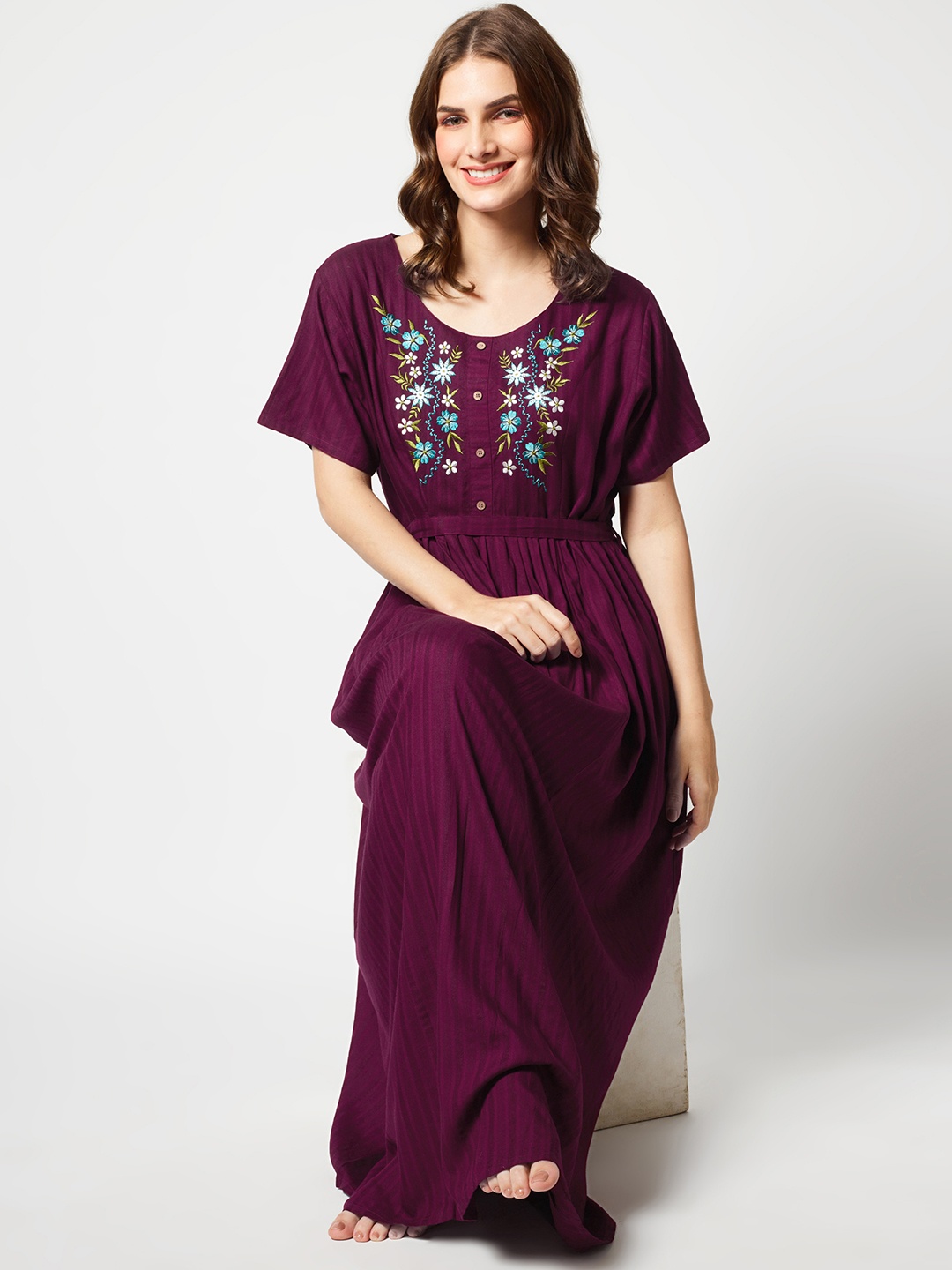

Zeyo Floral Embroidered Maxi Nightdress, Purple