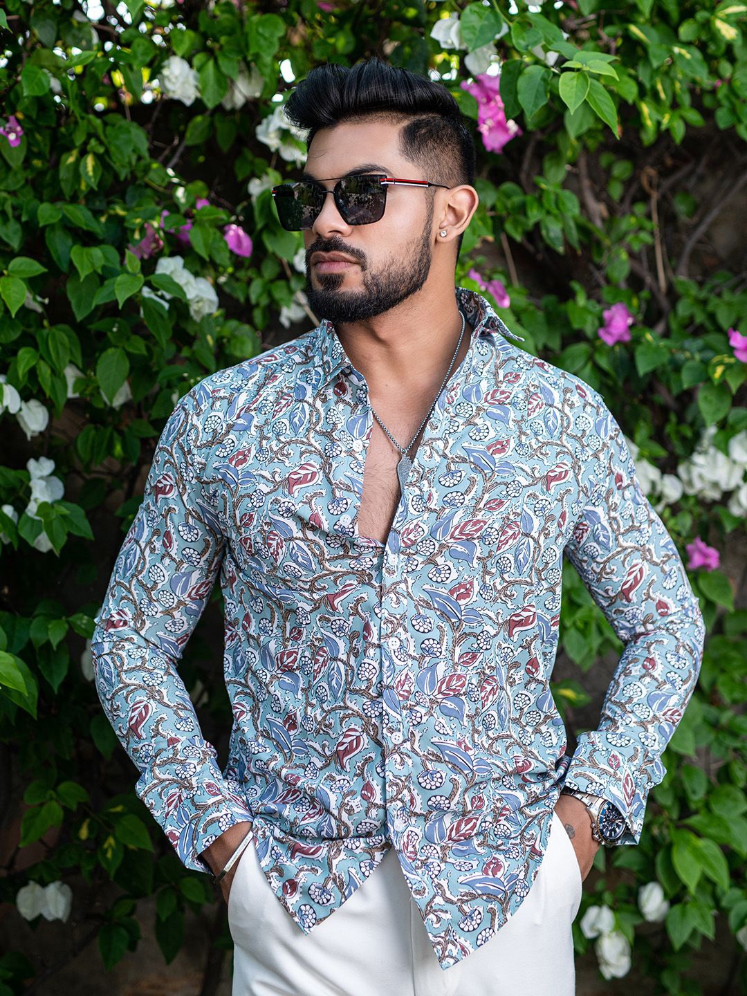 

Tistabene Men Standard Spread Collar Floral Printed Crepe Casual Shirt, Green