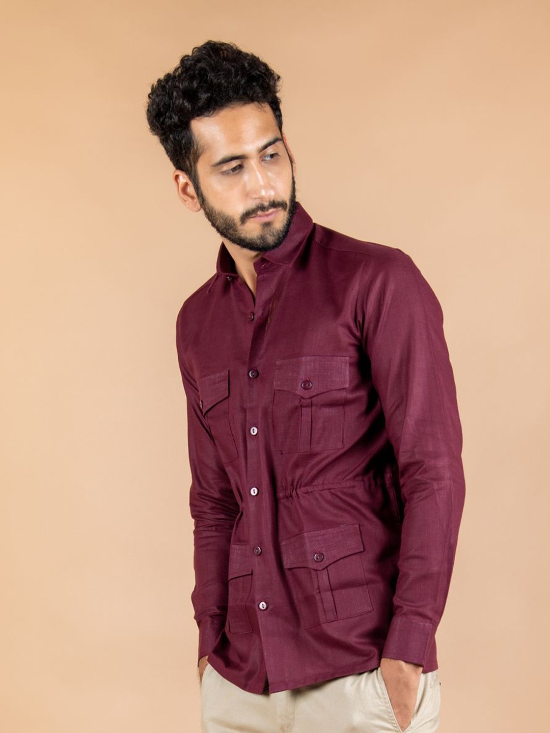 

Tistabene Men Standard Spread Collar Solid Linen Casual Shirt, Maroon