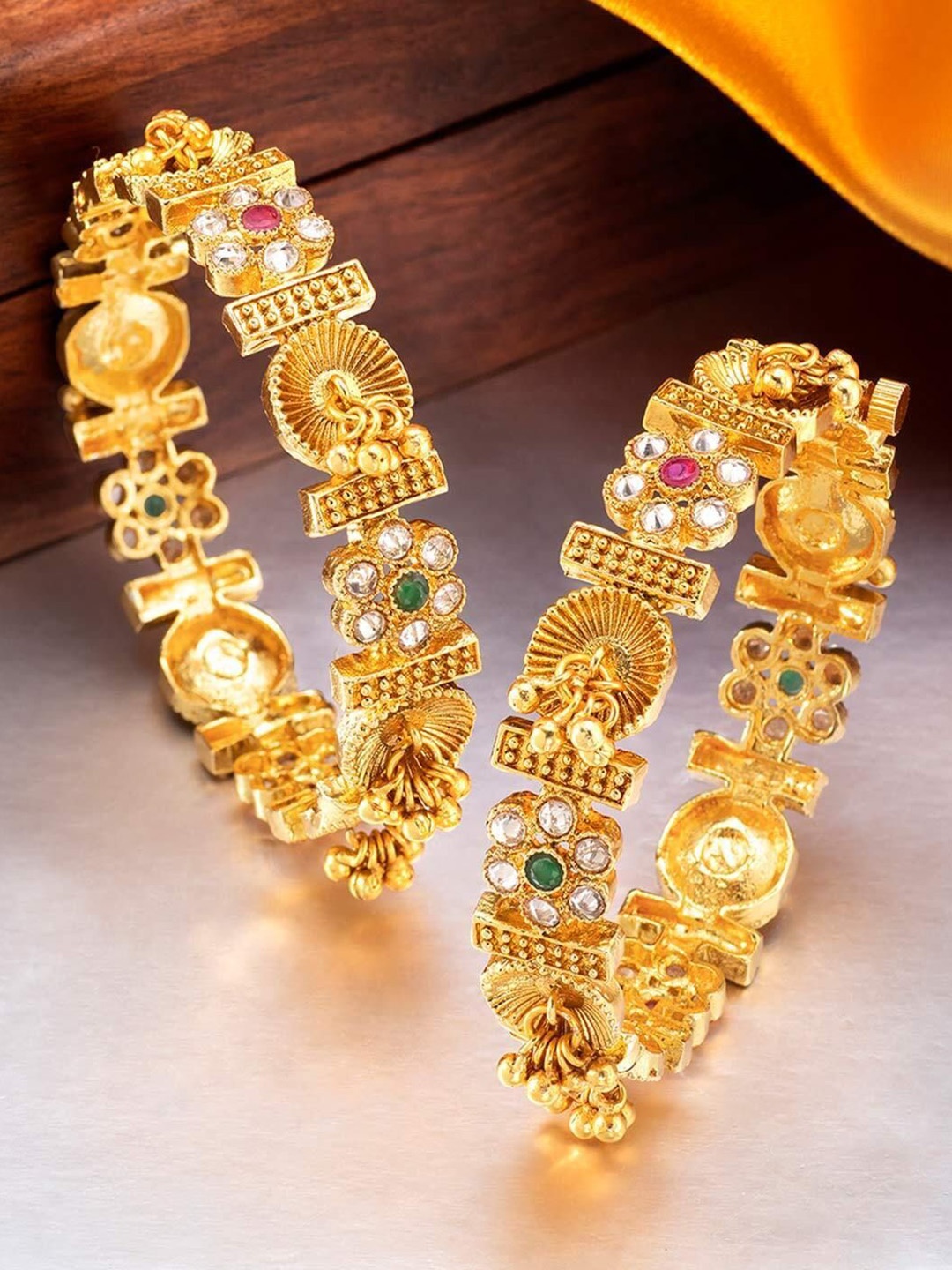 

The Pari Set Of 2 Gold Plated Stone Studded Bangles