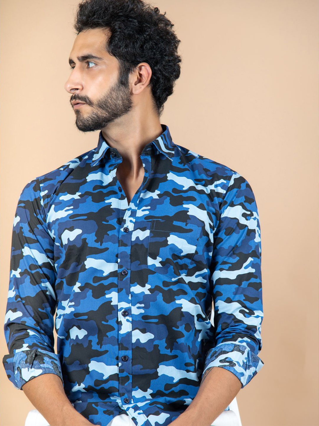 

Tistabene Men Standard Spread Collar Abstract Printed Cotton Casual Shirt, Blue