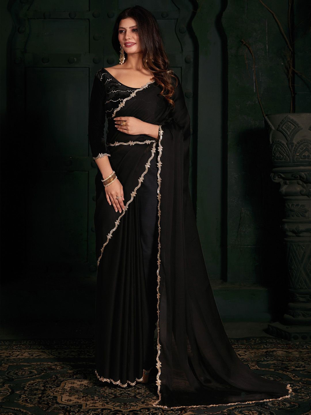 

Anouk Beads and Stones Saree, Black