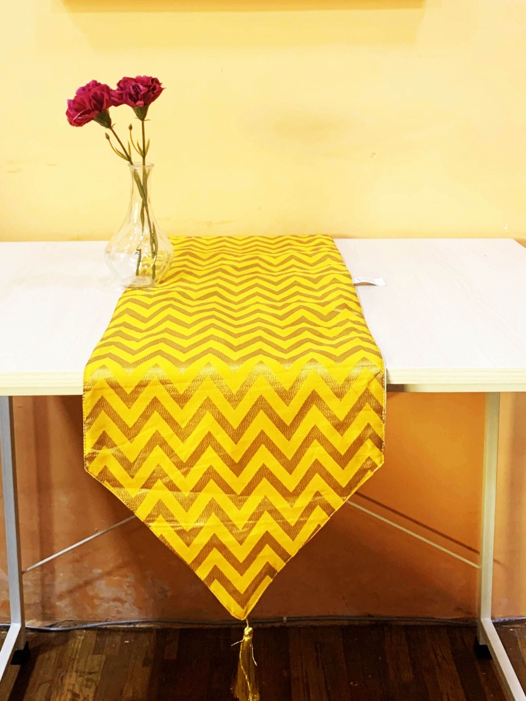

Pink Parrot Yellow Geometric Printed Table Runner