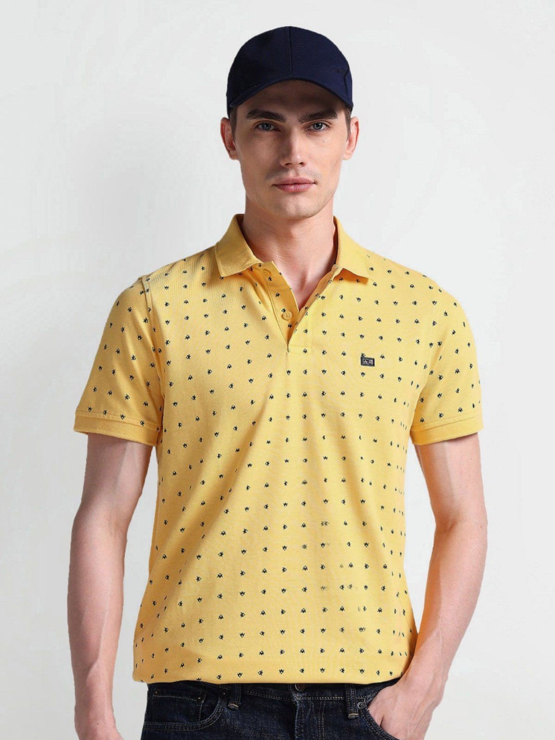

Arrow Sport Men Conversational Printed Polo Collar Cotton T-Shirt, Yellow
