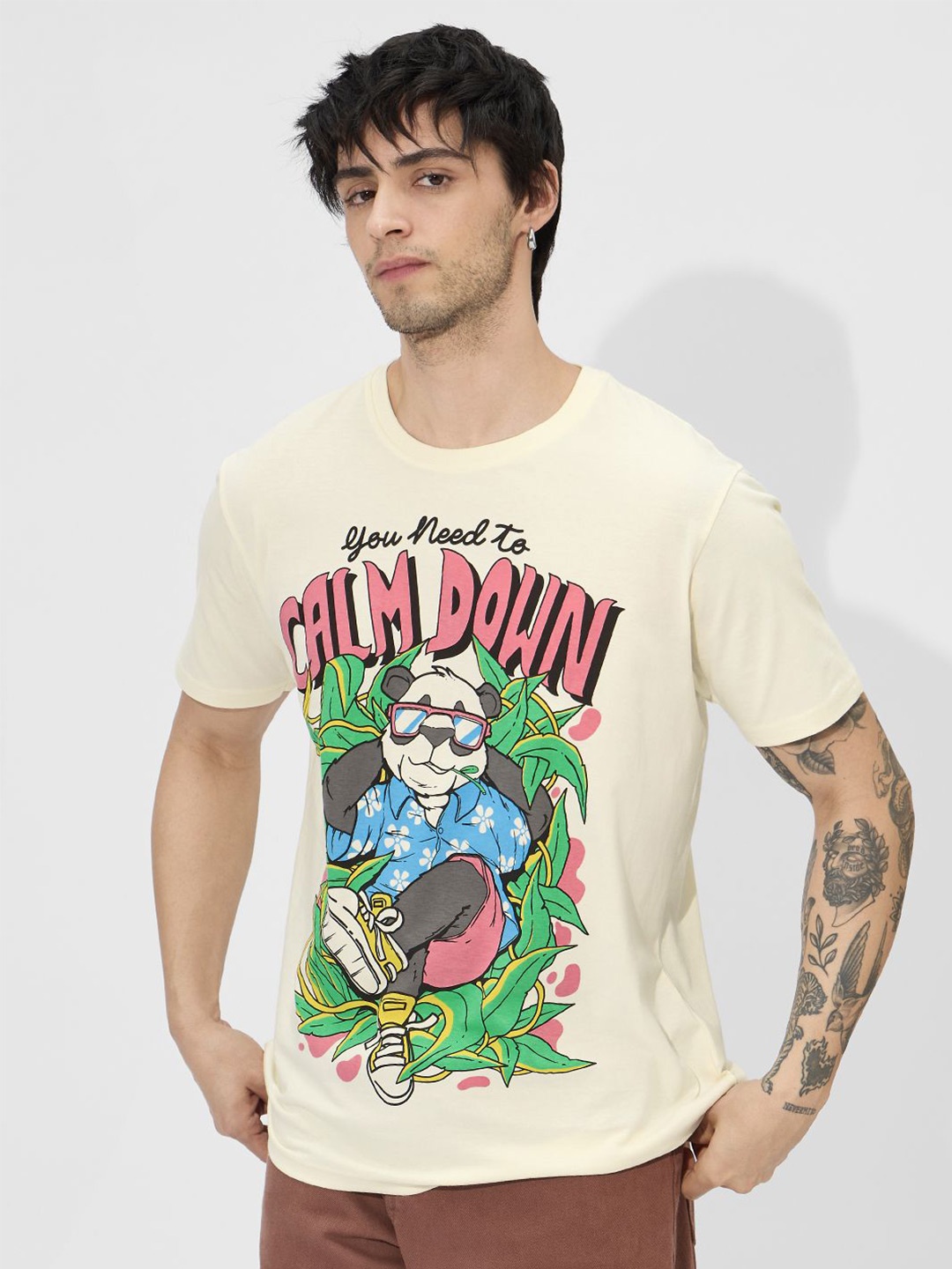 

The Souled Store Men Graphic Printed Round Neck Cotton T-Shirt, Off white