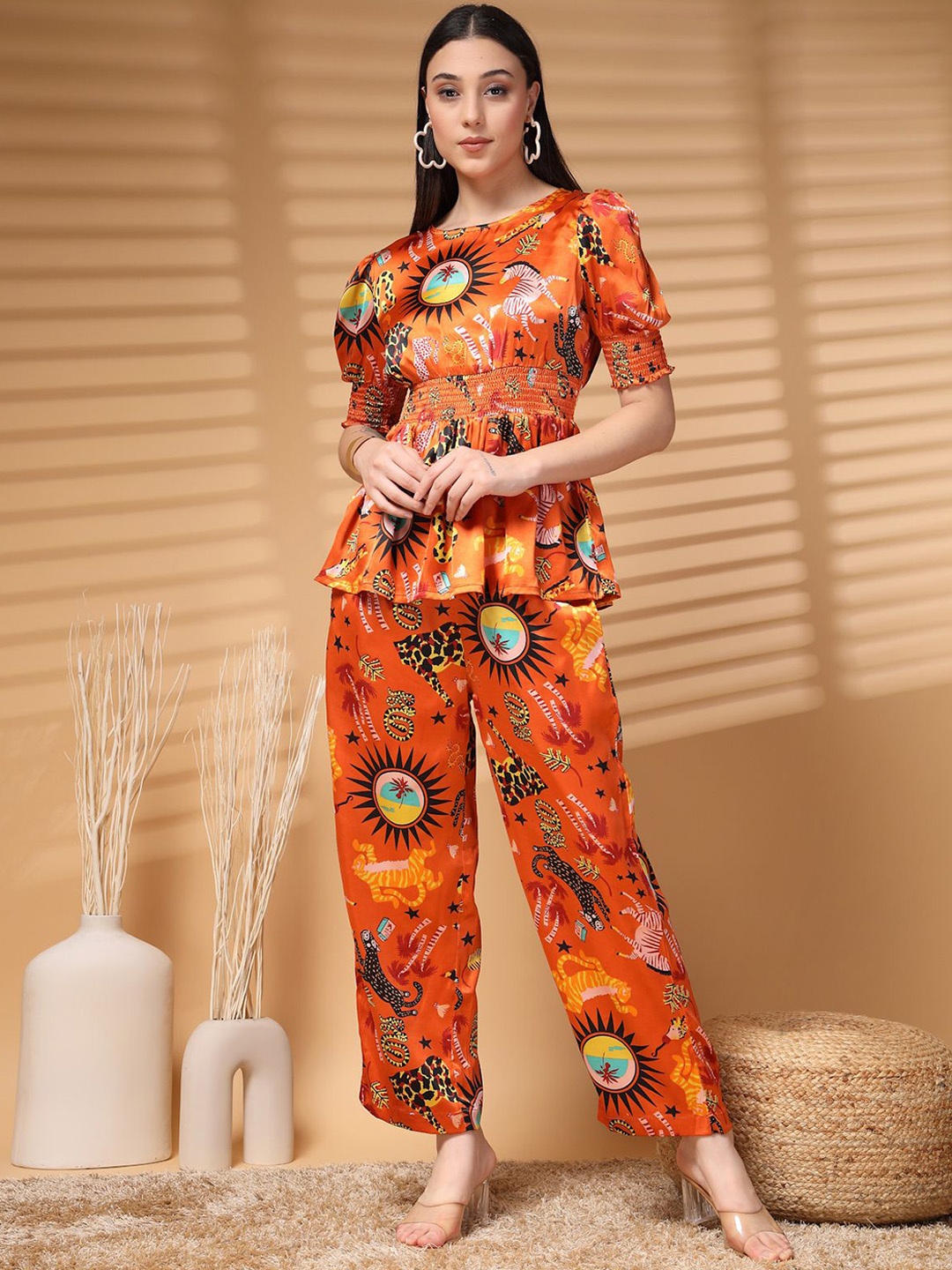 

plusS Orange Printed Top With Trouser
