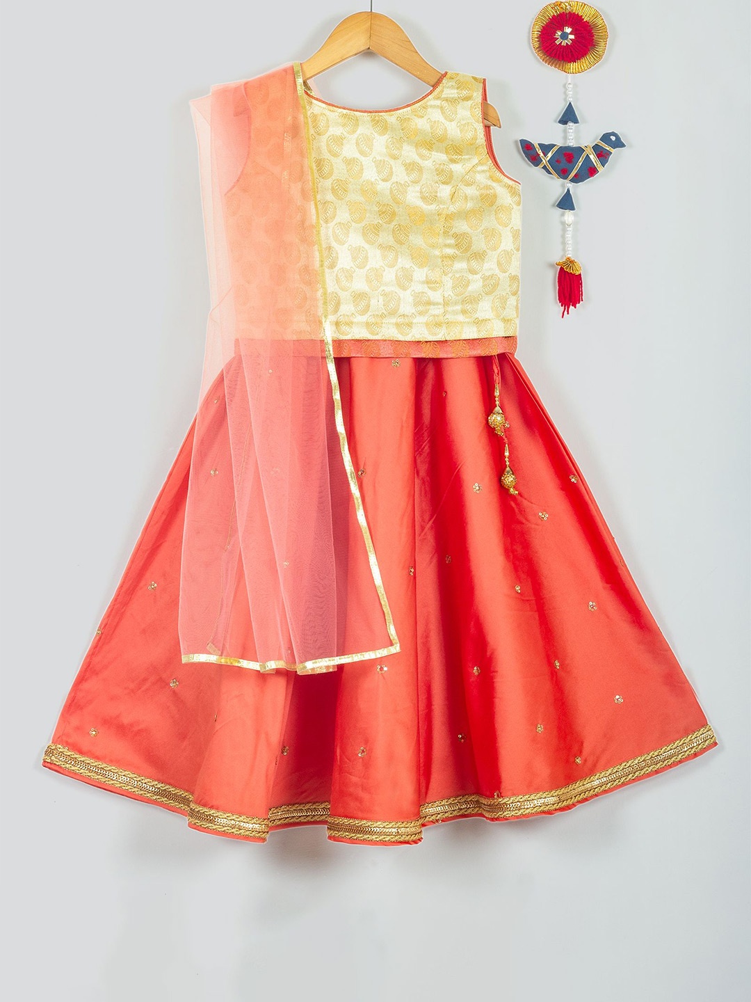 

Tangerine Closet Girls Ready to Wear Lehenga & Blouse With Dupatta, Peach
