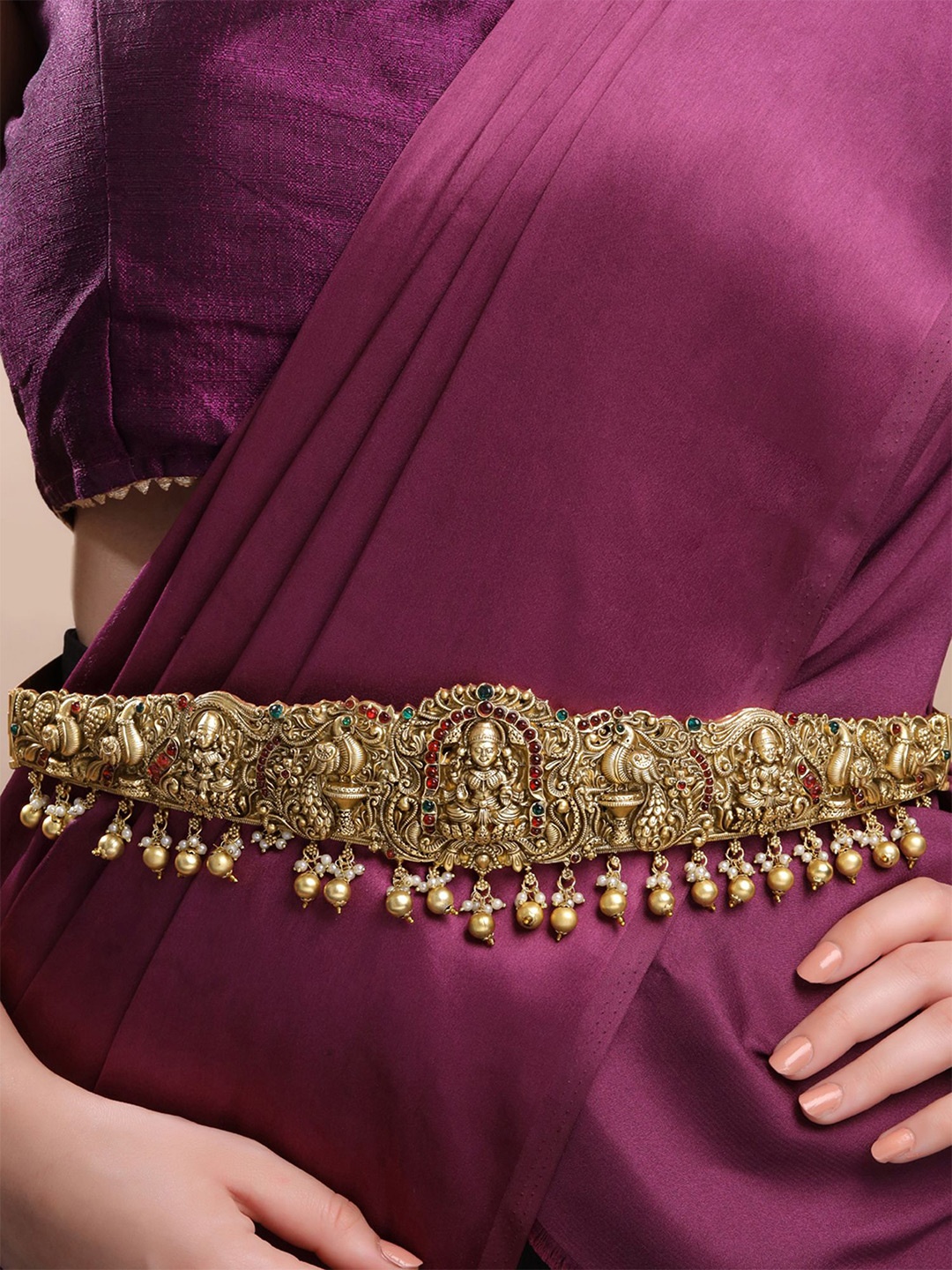 

Yellow Chimes Gold Plated Stone Studded Goddesses Lakshmi Kamarbandh