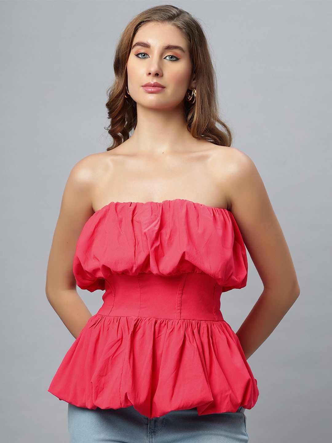 

PEACH & PANDA Off-Shoulder Crepe Tube Top, Pink