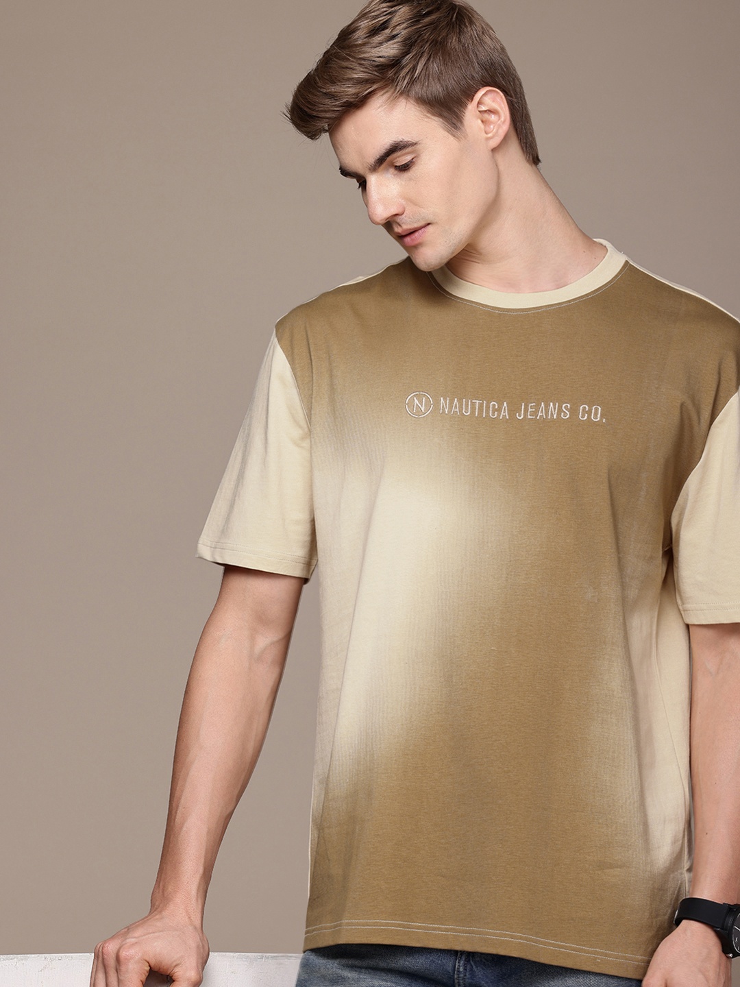 

Nautica High IQ Lasting Colour Ombre Pure Cotton T-shirt, Khaki