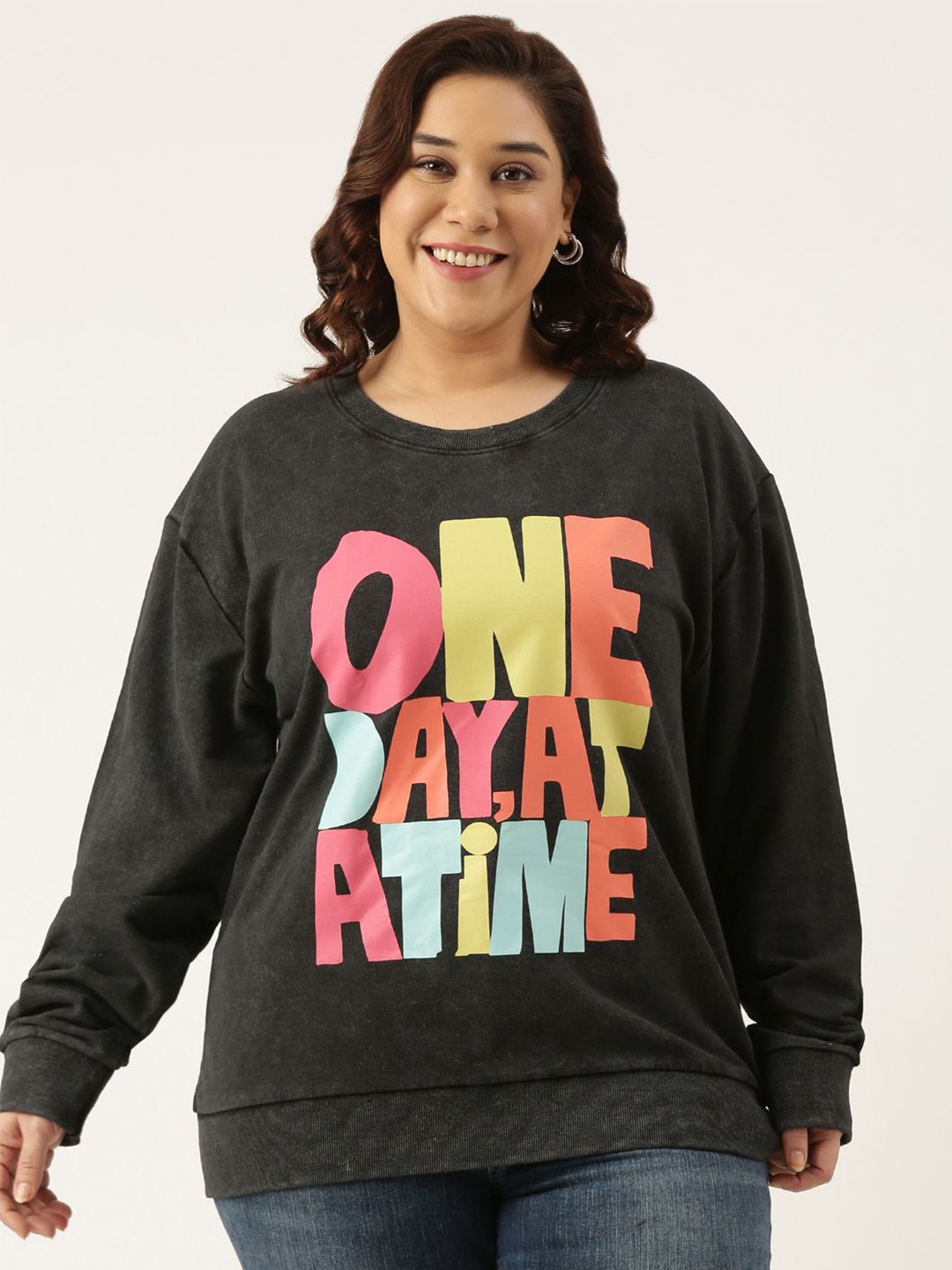 

MARCA Bold Women Plus Size Graphic Printed Sweatshirt, Black