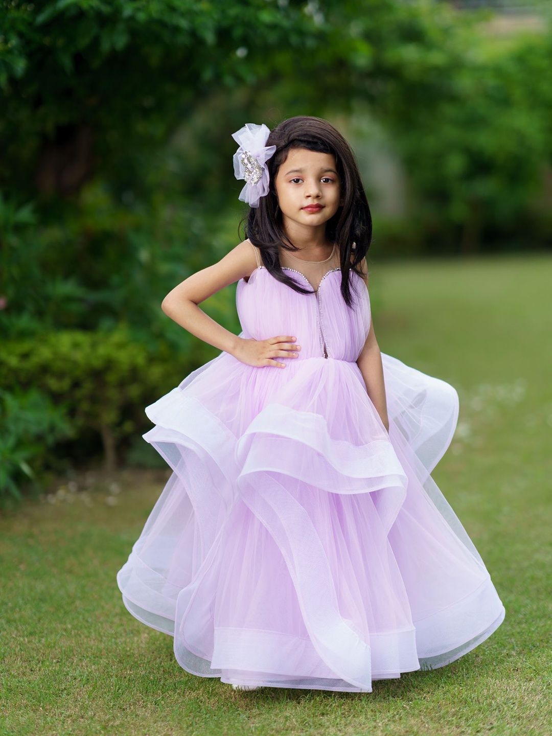 

The Lush Affair Girls Net A-Line Dress, Lavender