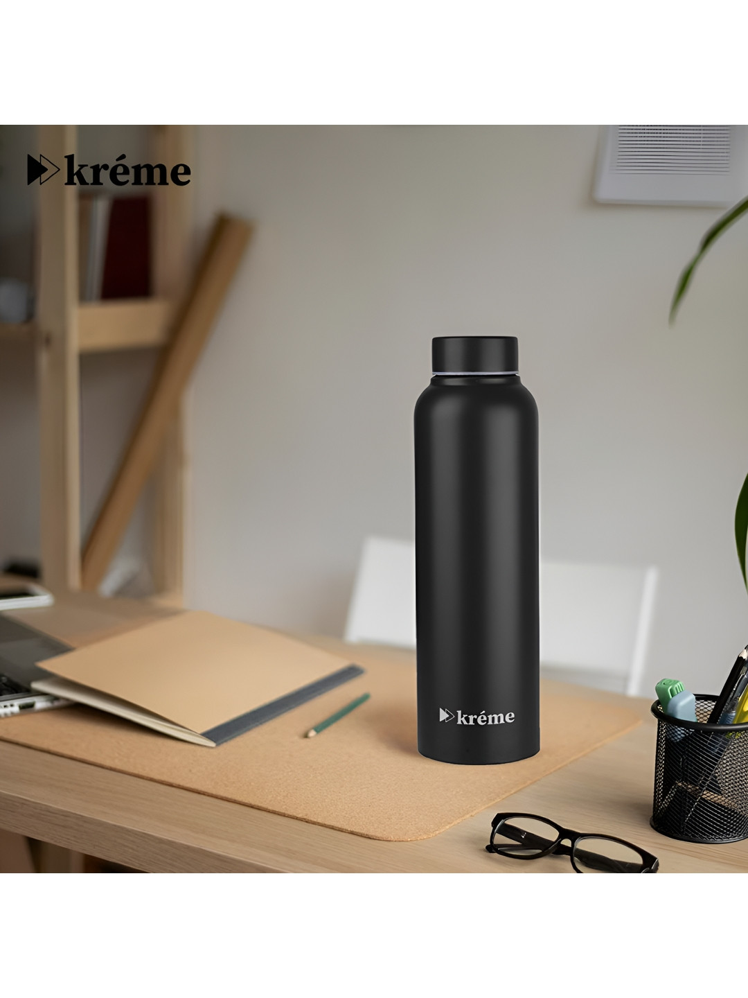 

Kreme Black Brand Logo Stainless Steel Single Wall Vacuum Water Bottle 1ltr