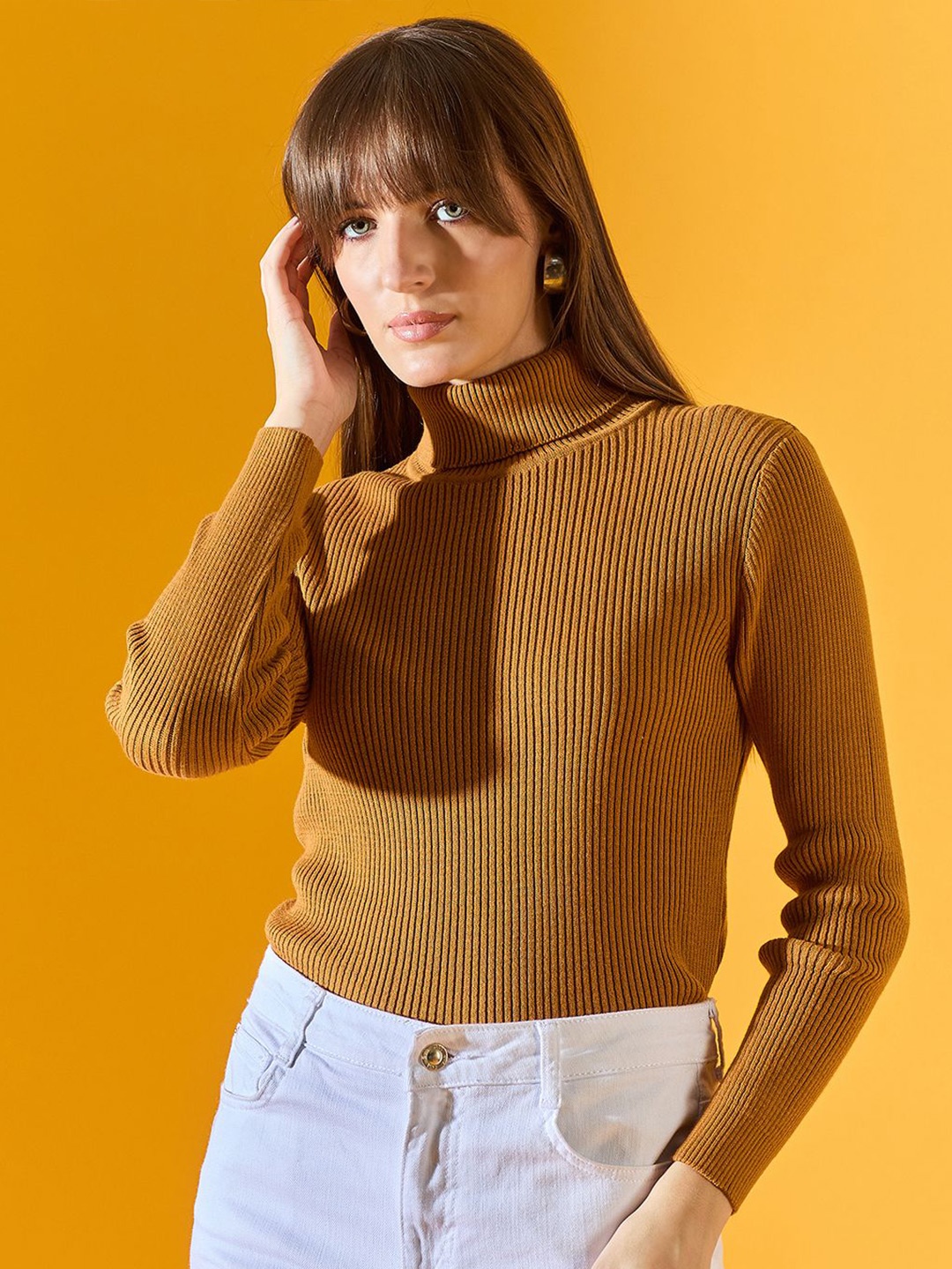 

98 Degree North Women Ribbed Pullover, Brown