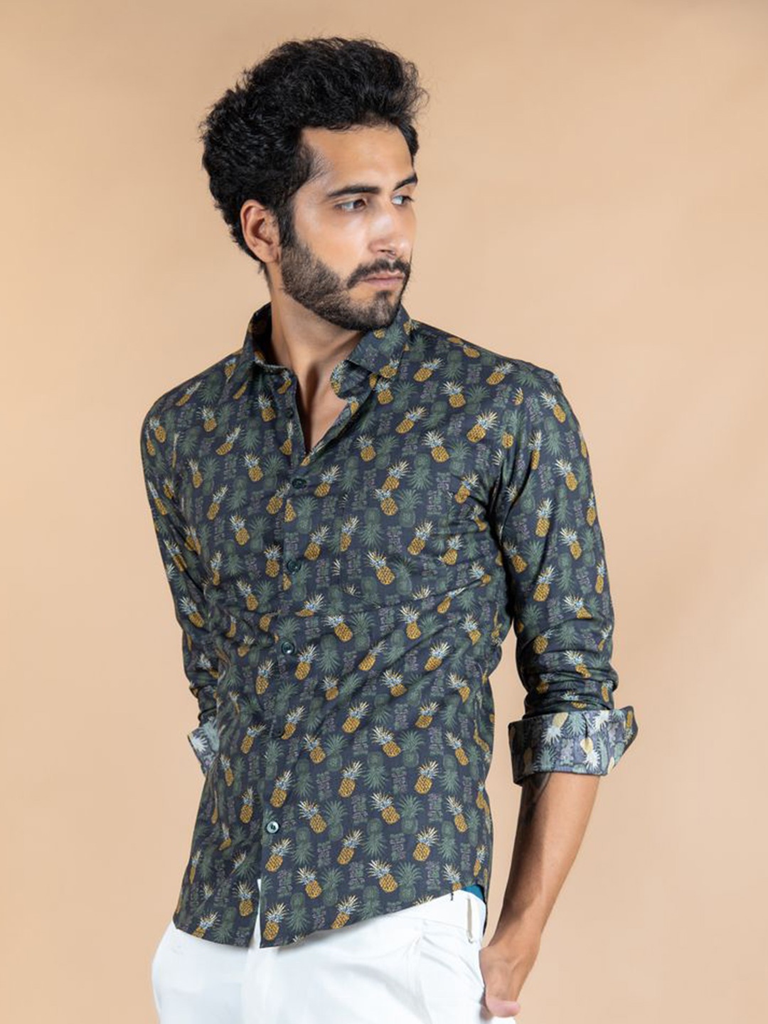 

Tistabene Men Standard Spread Collar Floral Printed Cotton Casual Shirt, Black