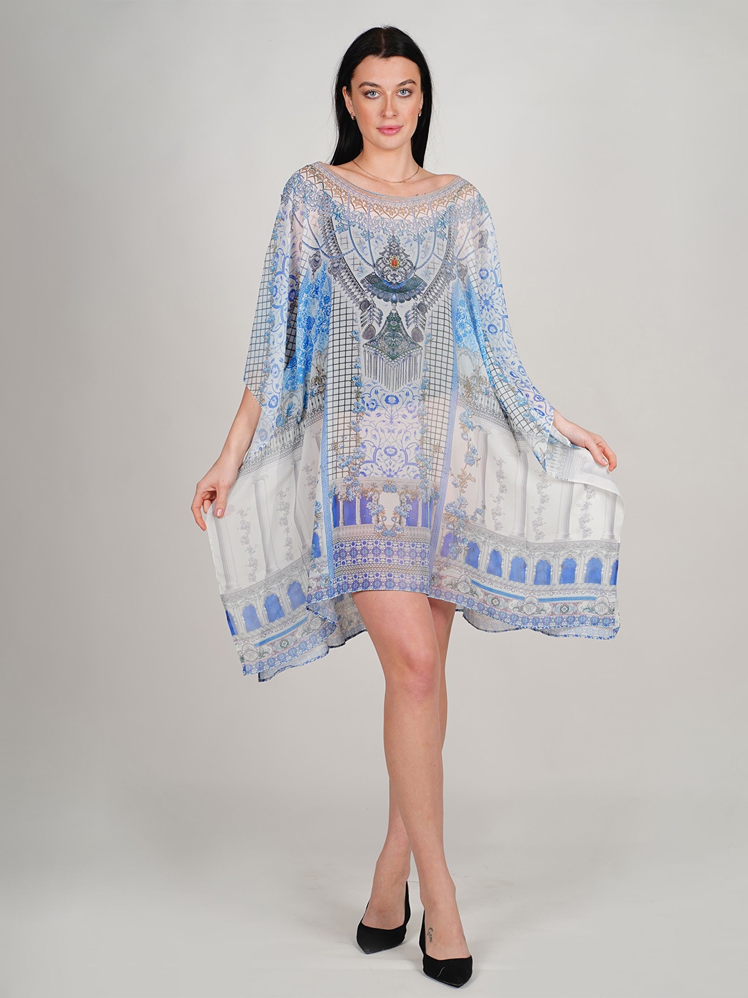 

ravi rajoria Print Kimono Sleeve Crepe Kaftan Maxi Dress, Multi