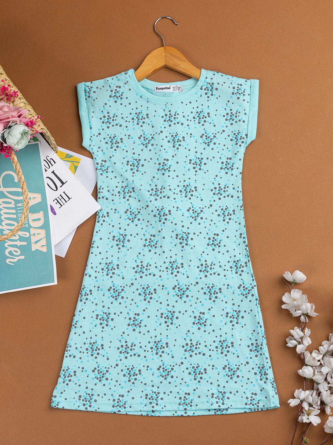 

PAMPOLINA Floral Printed A-Line Dress, Turquoise blue