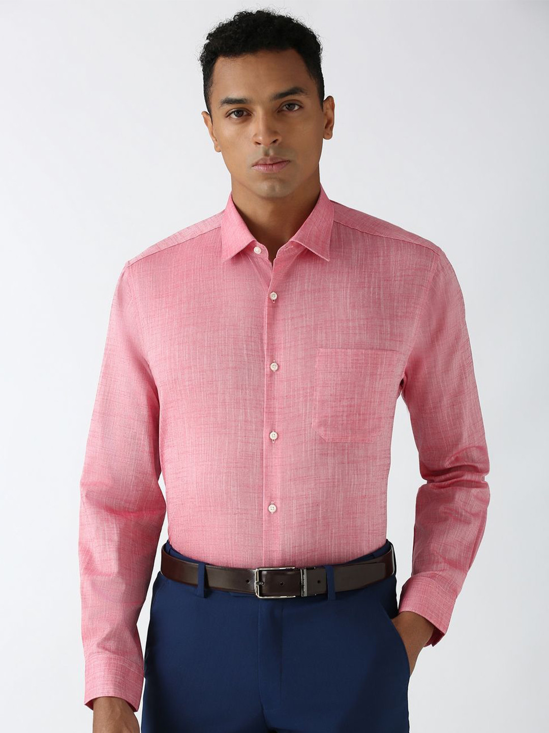 

Peter England Men Spread Collar Solid Cotton Formal Shirt, Pink
