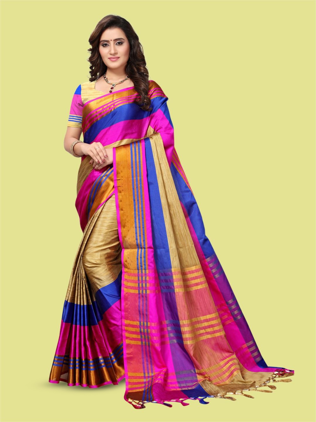 

Satrani Striped Zari Banarasi Saree, Gold