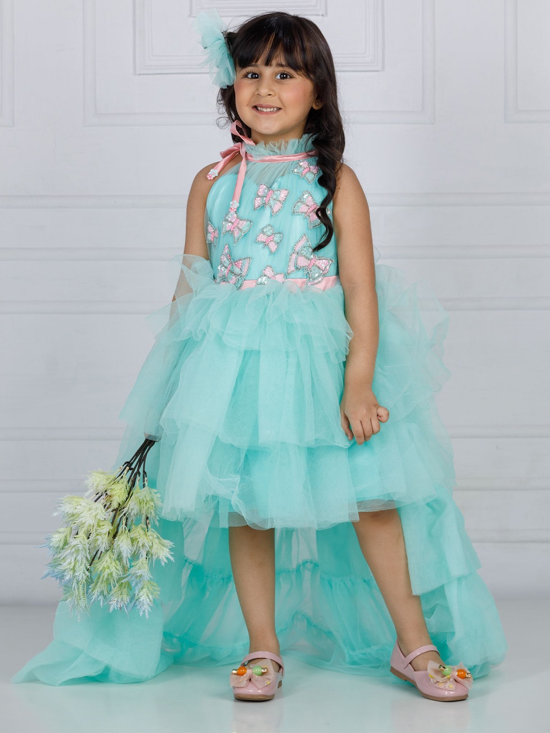 

The Lush Affair Halter Neck Net Maxi Dress, Turquoise blue