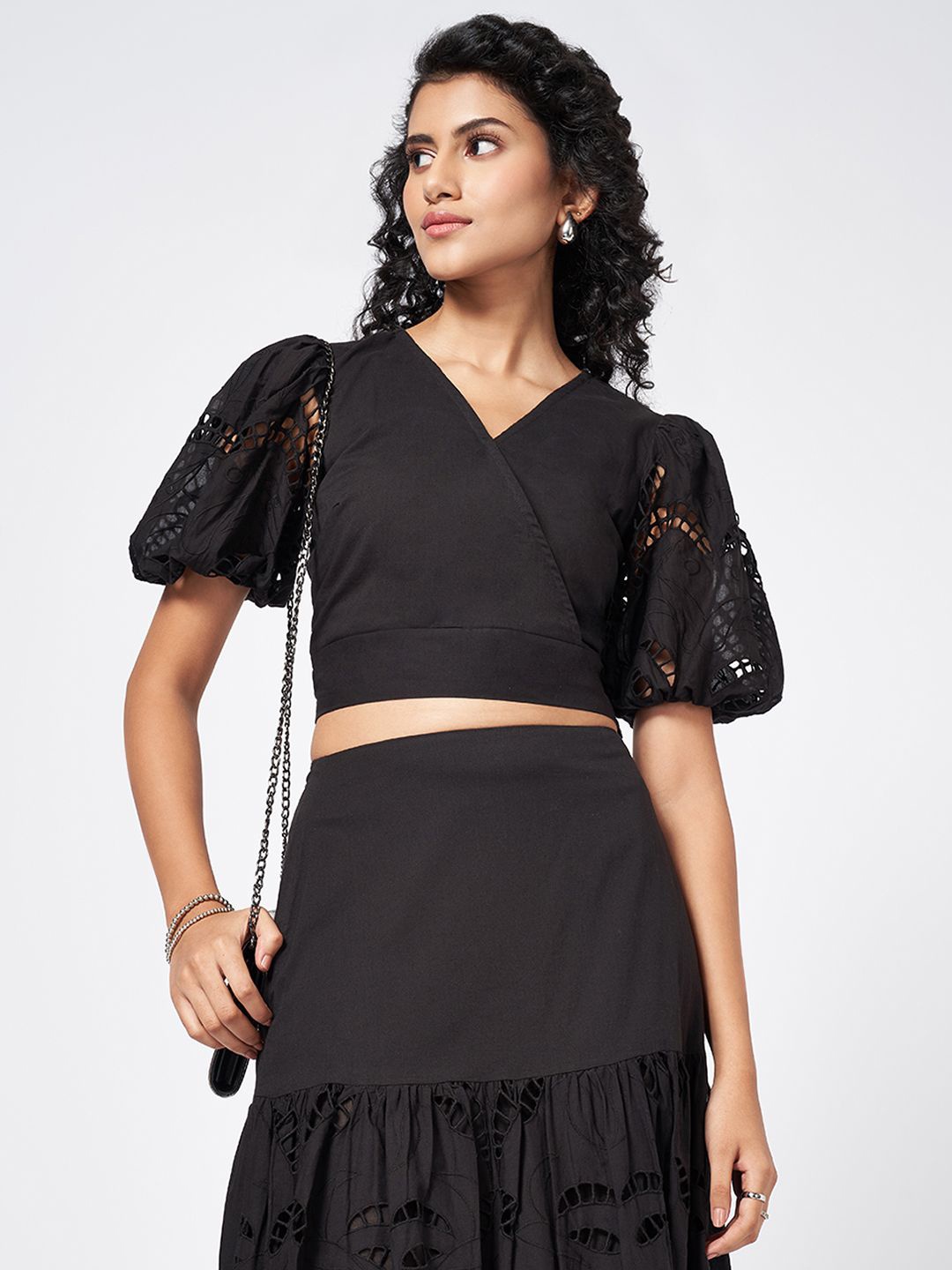 

Honey by Pantaloons Print Cotton Wrap Top, Black