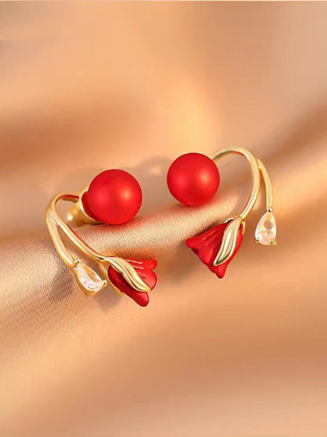 

KRENOZ Classic Pearls Studs Earrings, Red