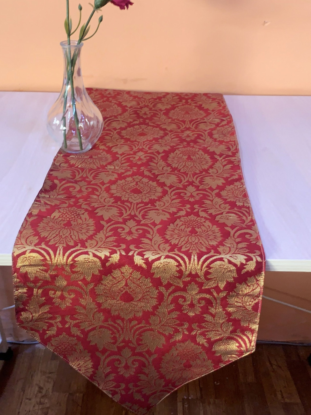 

Pink Parrot Maroon Ethnic Motifs Printed Table Runner
