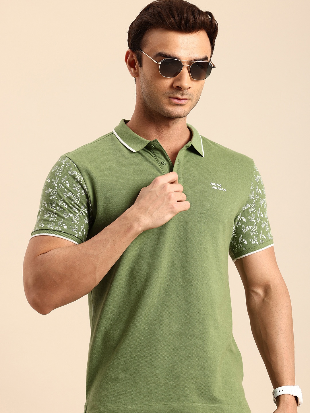 

Being Human Polo Collar Pure Cotton T-shirt, Green