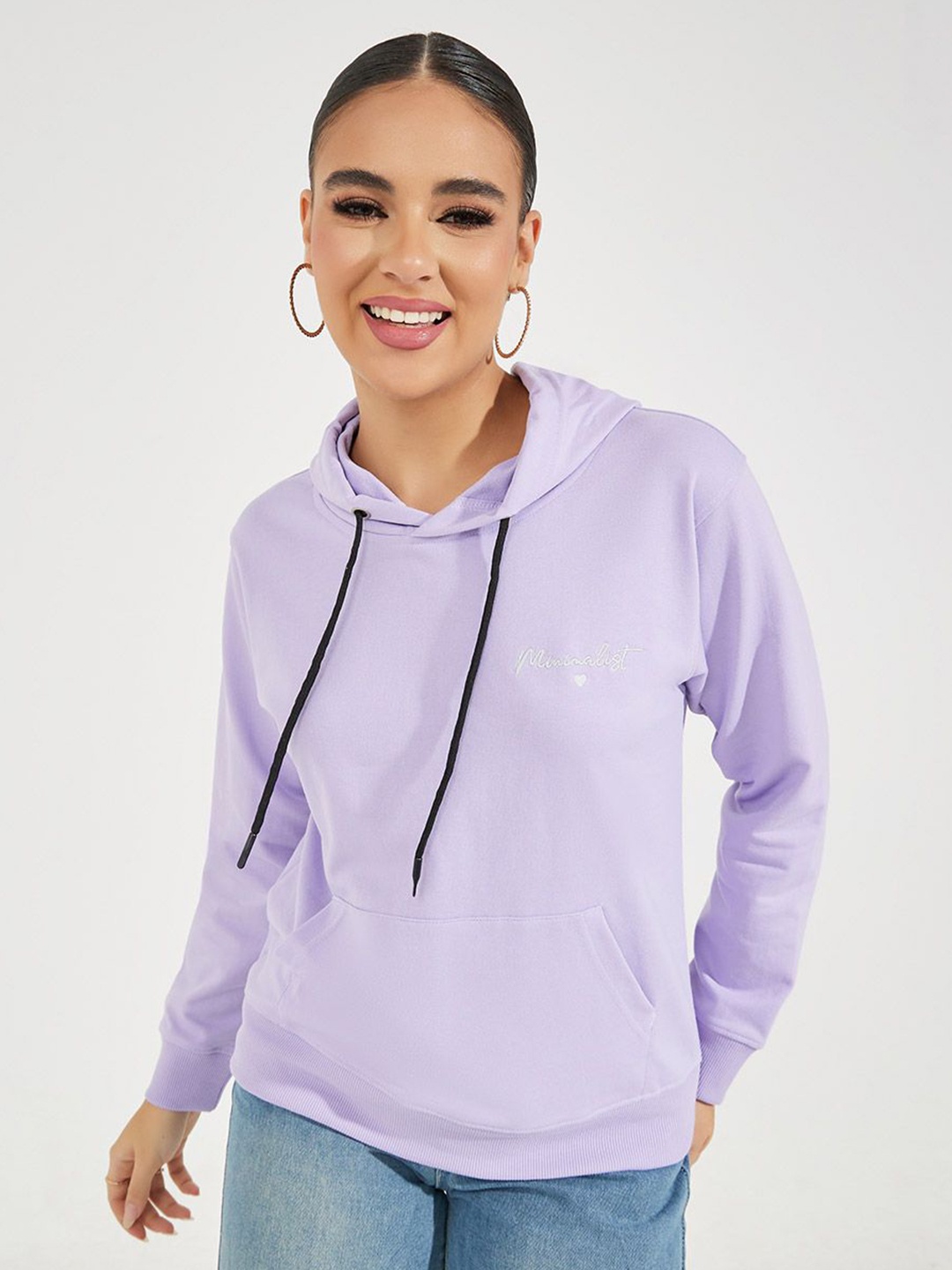 

Women Regular Length Regular Fit Sweatshirt Hoodie With Placement Text, Lavender