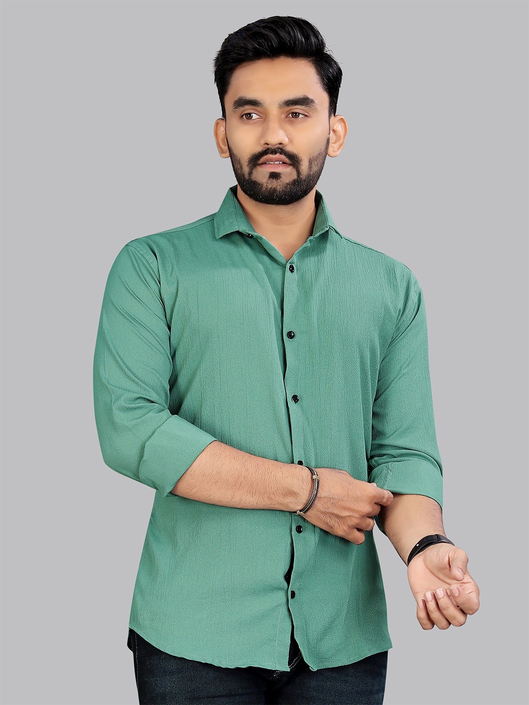 

KHUSHI CREATION Men Original Spread Collar Solid Casual Shirt, Sea green