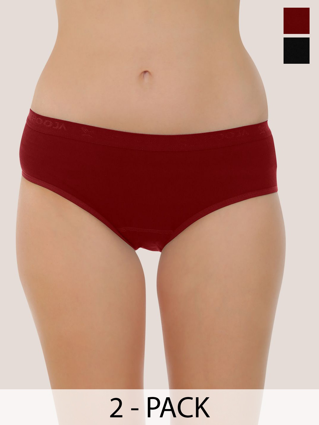 

POOJA RAGENEE Pack Of 2 Pure Cotton Hipster Briefs(PQ5032_2P_BL_MR_S), Maroon