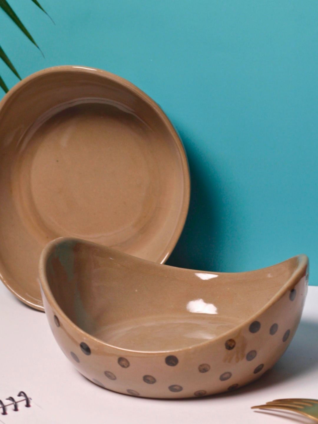 

WEAVING HOMES Brown 2 Pieces Printed Ceramic Serving Bowls 280 ml Each