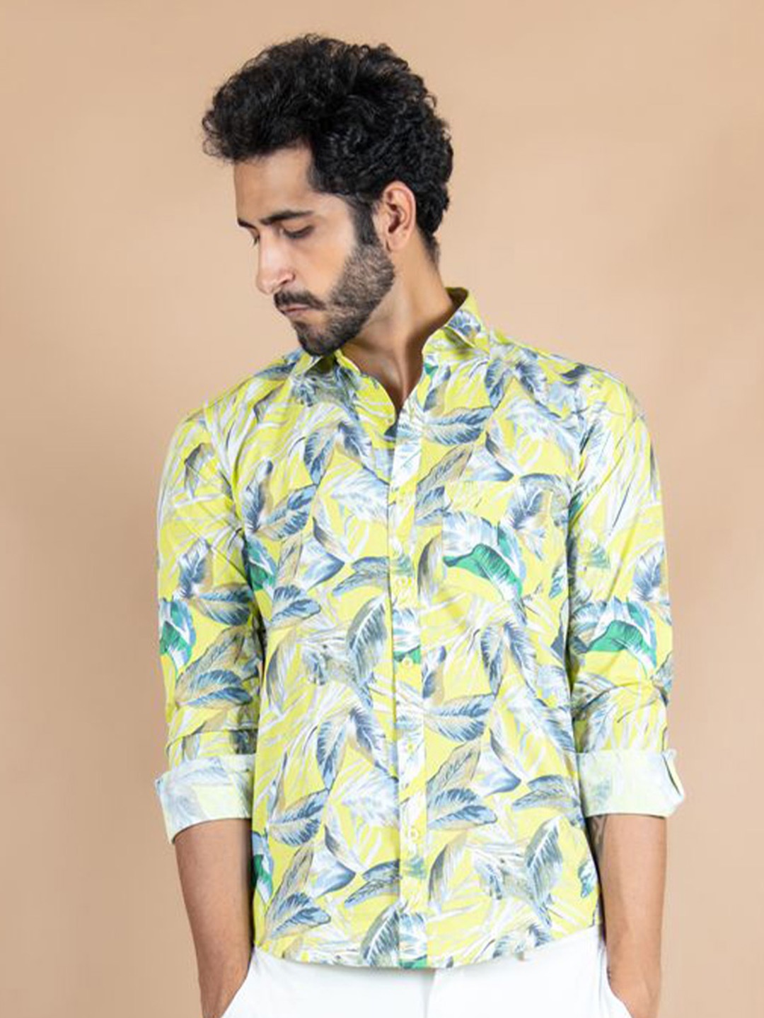 

Tistabene Men Standard Spread Collar Floral Printed Cotton Casual Shirt, Yellow