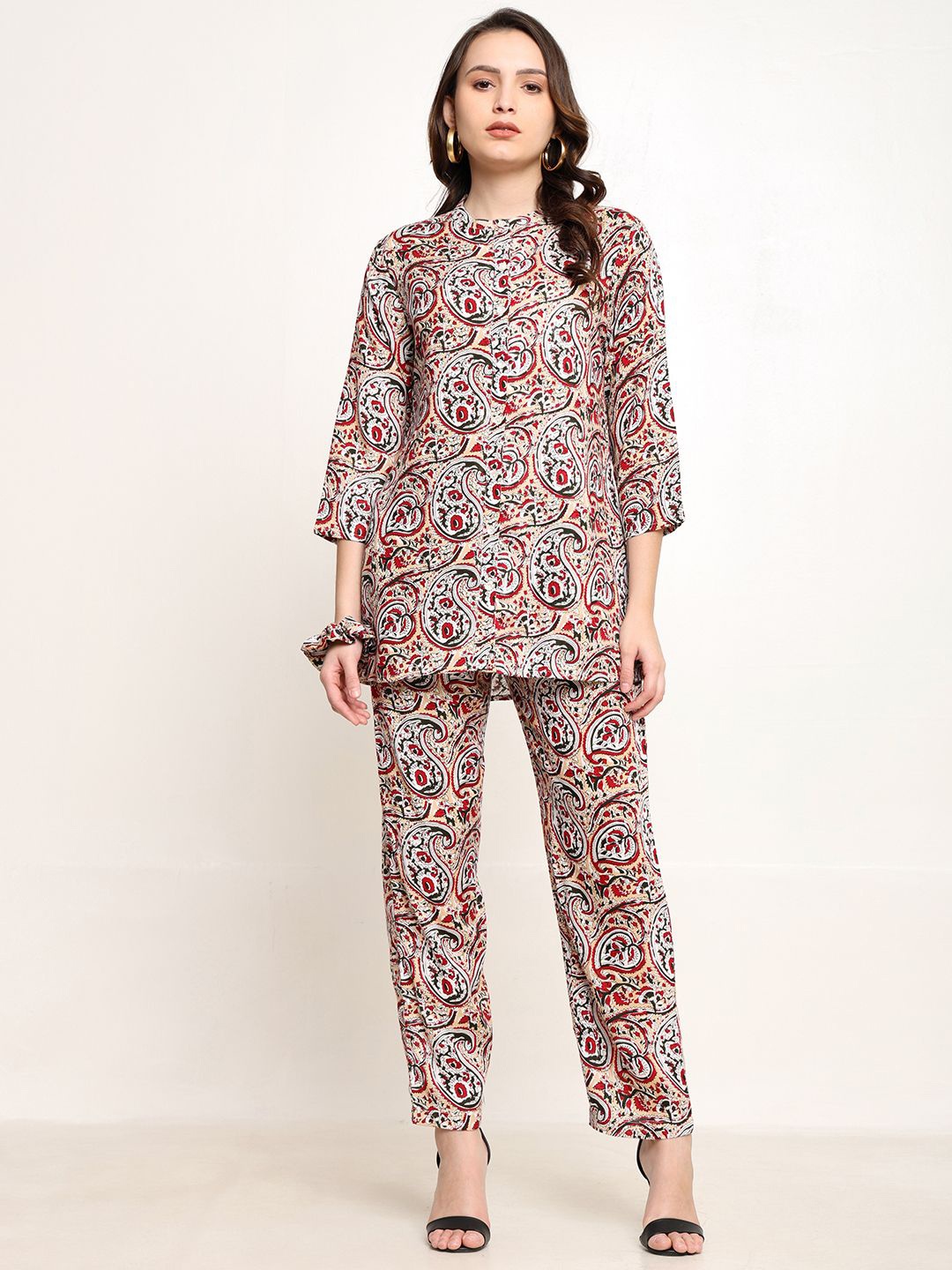 

CORDSET Printed Pure Cotton Shirt With Trouser, Black