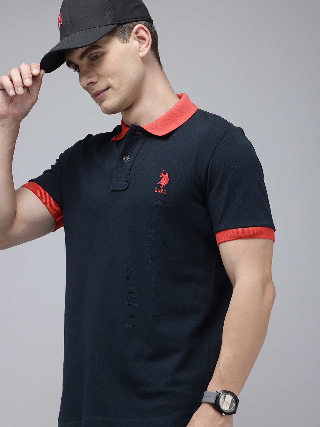 

U.S. Polo Assn. Polo Collar Pure Cotton Slim Fit T-shirt, Navy blue