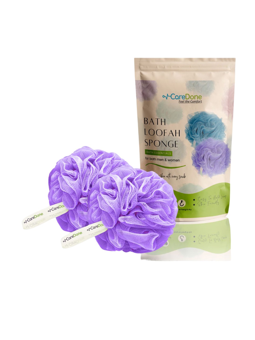 

CareDone Set of 2 Pcs Soft & Large Round Bath Loofah, Purple
