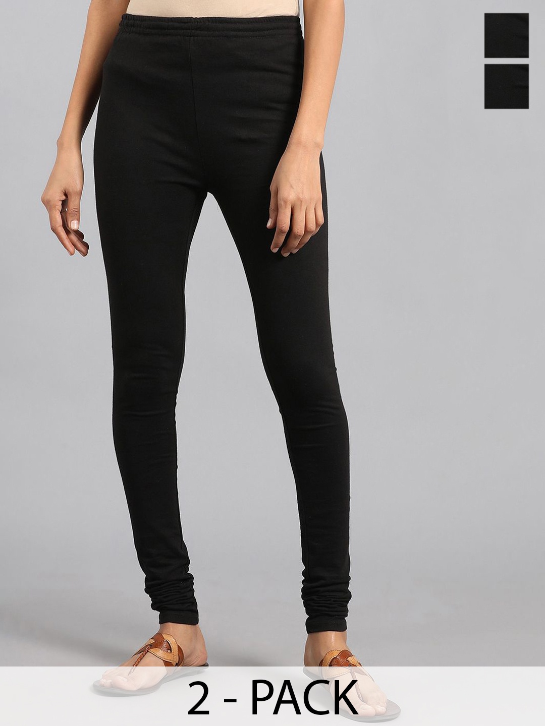 

W Pack Of 2 Churidar Length Leggings, Black