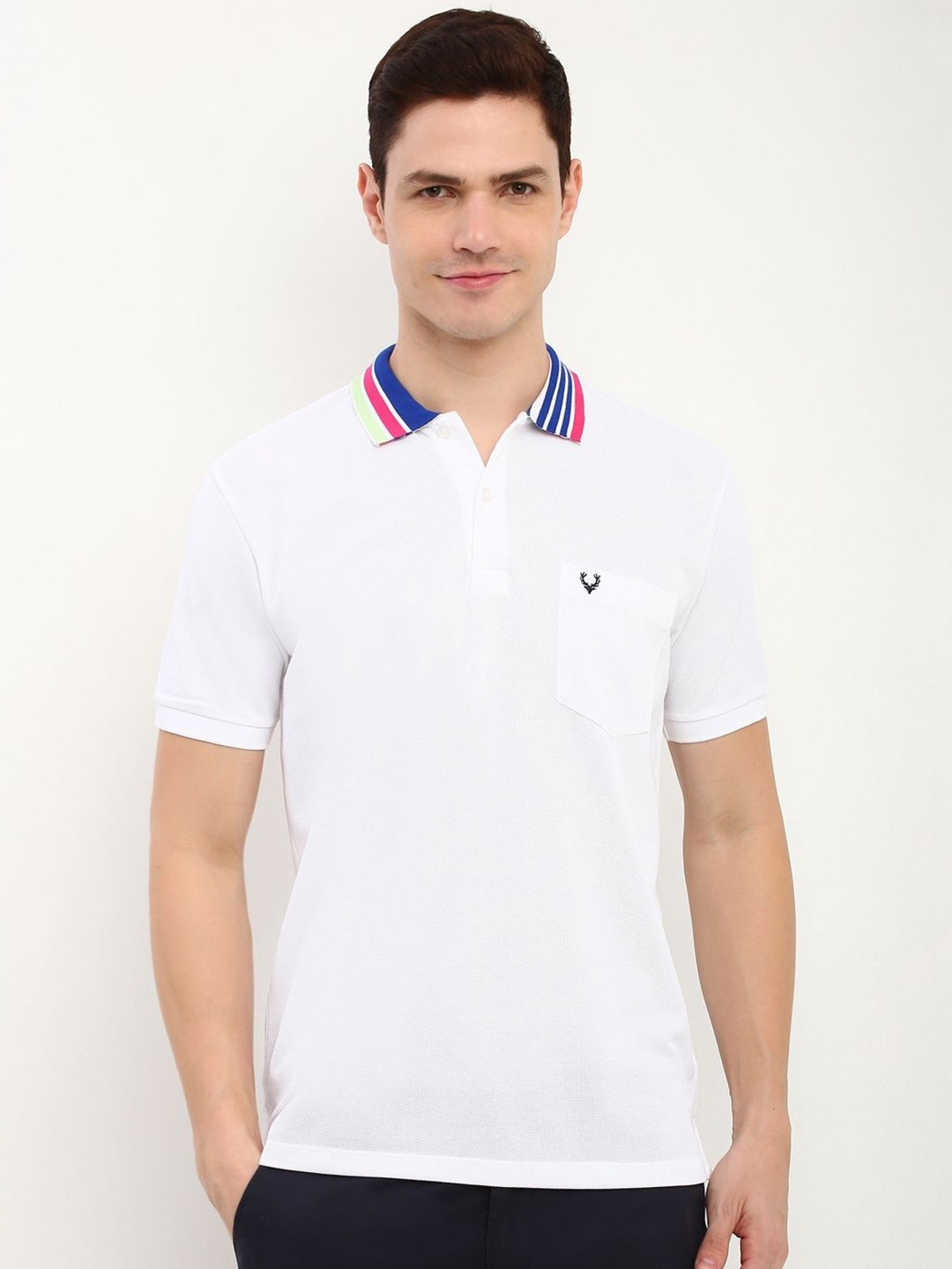 

Allen Solly Men Solid Polo Collar Pockets Pure Cotton T-shirt, White