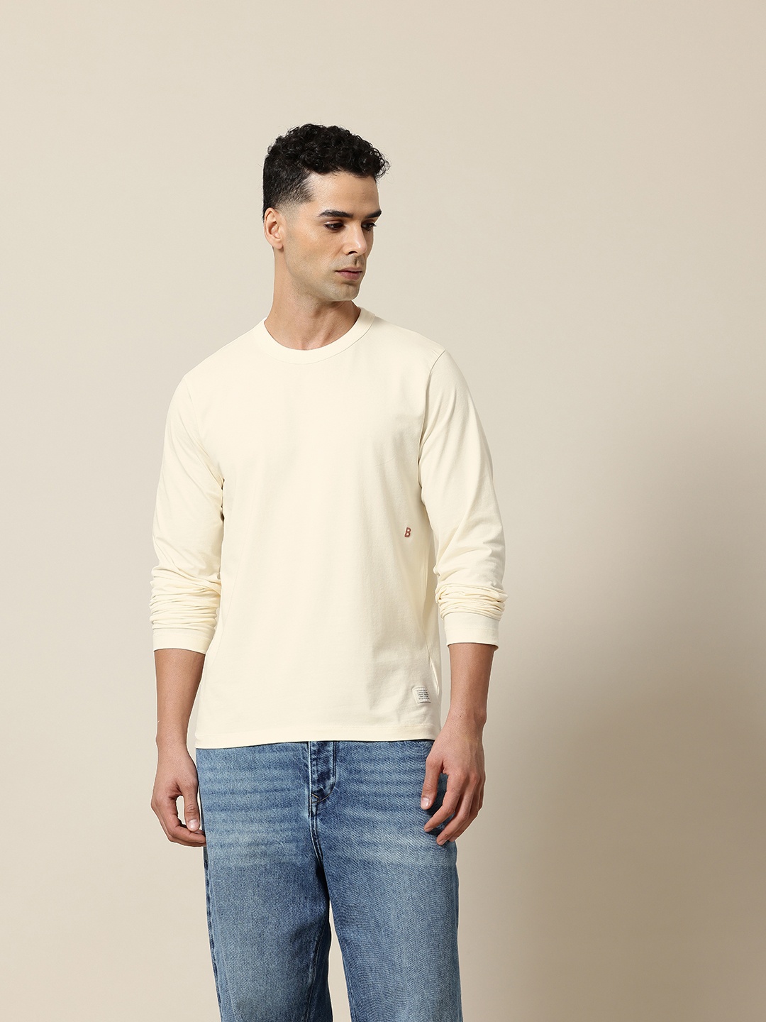 

Mr Bowerbird Men Premium Tailored Fit Plan B Full Sleeve T-shirt, Beige
