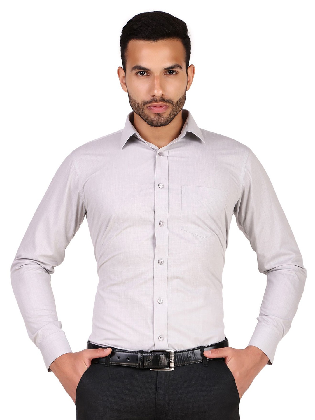 

DESIGN UP Men Light Grey Solid Wrinkle Resistant Slim Fit Formal Shirt